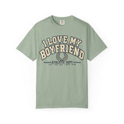 Bay green I Love My Boyfriend Est. Since I Met Him shirt in vintage varsity lettering, Comfort Colors tee