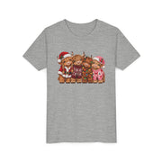 Kids Highland Cow Christmas shirt with highland cows in Santa hats and holiday sweaters