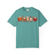 Thanksgiving nurse shirt for men with a turkey, pie, clipboard and mug design
