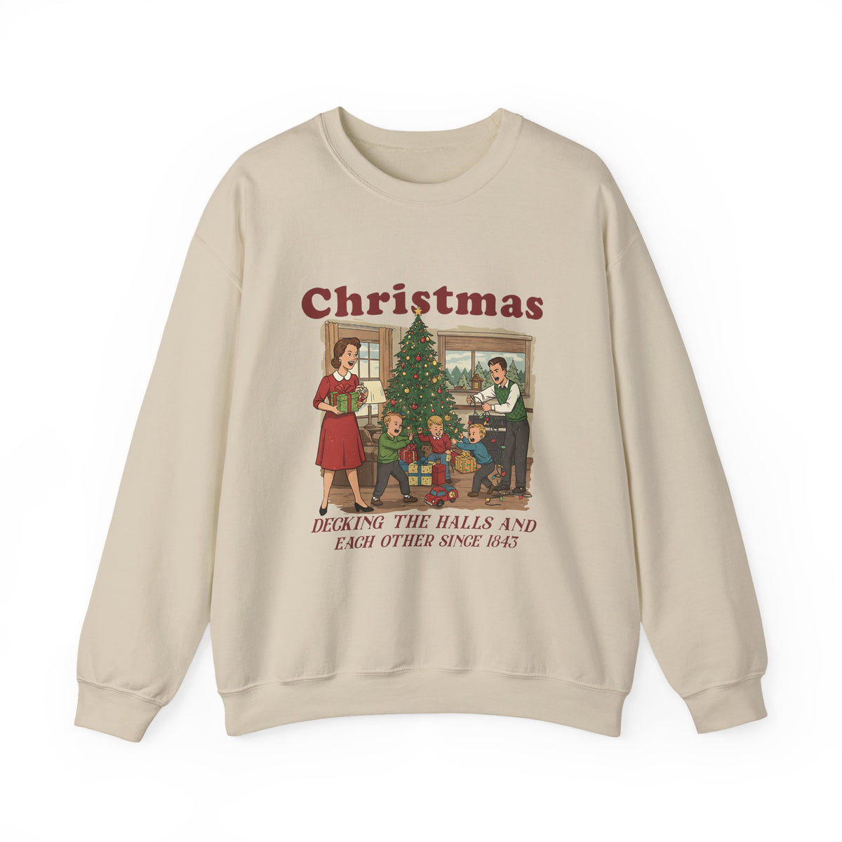 Men's Decking the Halls Christmas sweatshirt in Sand