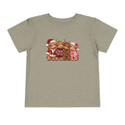 Heather Stone Toddler Highland Cow Christmas shirt with highland cows in Santa hats and holiday sweaters