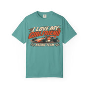 Seafoam I Love My Girlfriend racing team shirt with vintage motorsport print, Comfort Colors tee