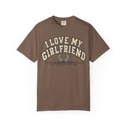 Espresso brown I Love My Girlfriend Est. Since I Met Her shirt in vintage varsity lettering, Comfort Colors tee