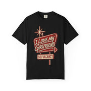 Black I Love My Girlfriend No Vacancy shirt with a retro motel sign print, Comfort Colors tee