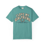 Seafoam I Love My Girlfriend Est. Since I Met Her shirt in vintage varsity lettering, Comfort Colors tee