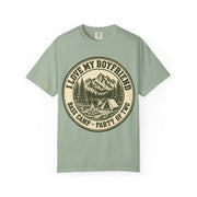 Bay green I Love My Boyfriend shirt with vintage camping badge print, Comfort Colors tee