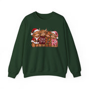 Women's Highland Cow Christmas sweatshirt in Forest Green