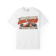 White I Love My Girlfriend racing team shirt with vintage motorsport print, Comfort Colors tee