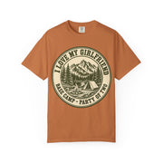 Yam orange I Love My Girlfriend shirt with vintage camping badge print, Comfort Colors tee