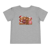 Athletic Heather Toddler Highland Cow Christmas shirt with highland cows in Santa hats and holiday sweaters