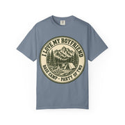 Blue Jean I Love My Boyfriend shirt with vintage camping badge print, Comfort Colors tee