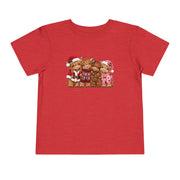 Heather Red Toddler Highland Cow Christmas shirt with highland cows in Santa hats and holiday sweaters