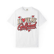 White I heart my girlfriend shirt, retro script with a heart in place of the O, Comfort Colors tee