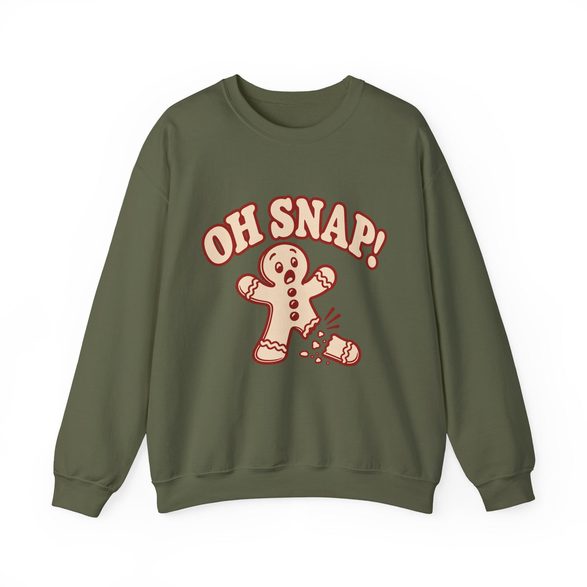 Women's Oh Snap Gingerbread Christmas sweatshirt in Military Green