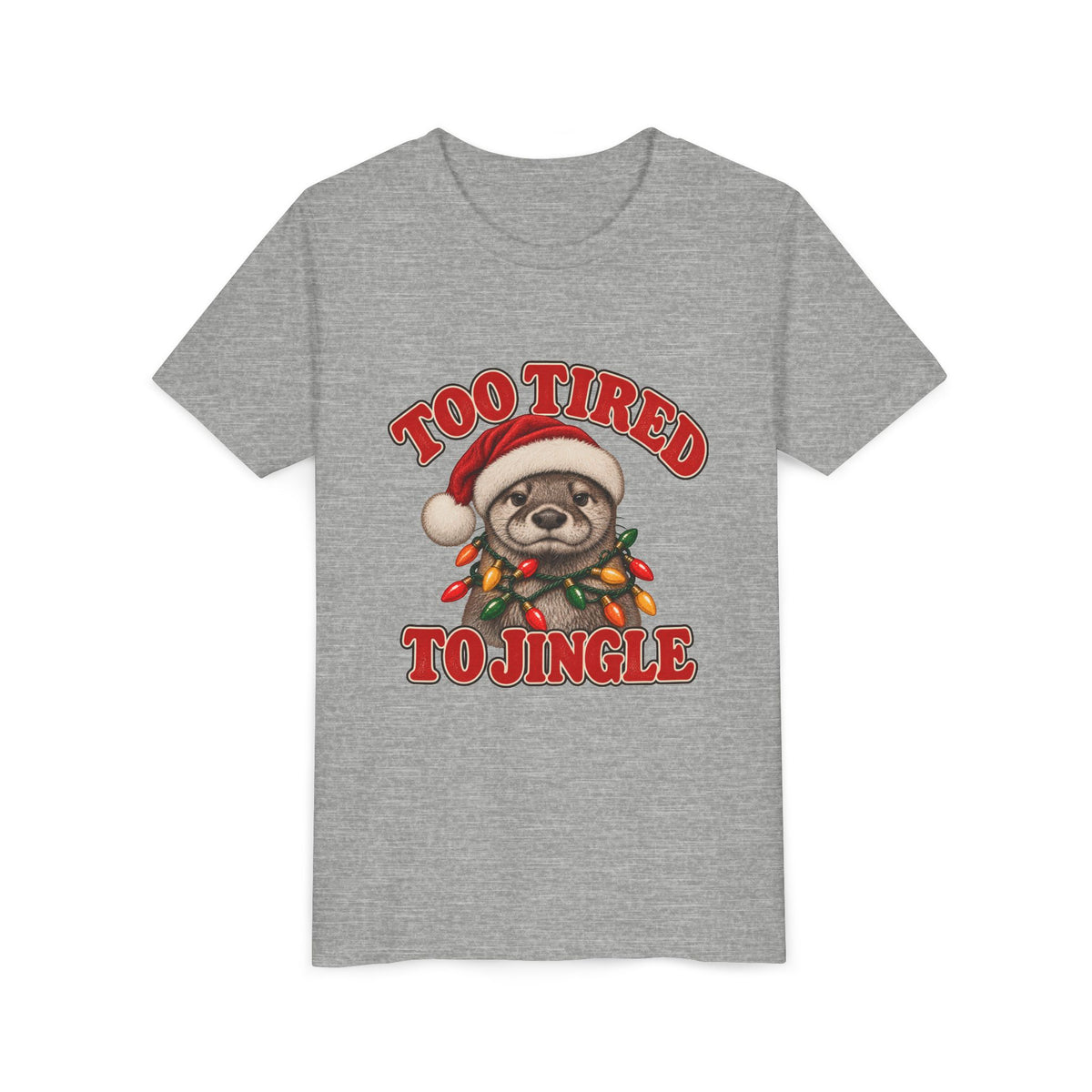 Kids Too Tired to Jingle Christmas shirt in Athletic Heather