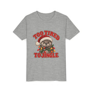 Kids Too Tired to Jingle Christmas shirt in Athletic Heather