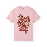 Blossom pink I Love My Boyfriend No Vacancy shirt with a retro motel sign print, Comfort Colors tee