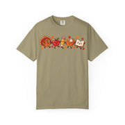 Thanksgiving teacher shirt for men with a turkey, apple, pencil, pie and book design