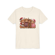 Kids Highland Cow Christmas shirt with highland cows in Santa hats and holiday sweaters