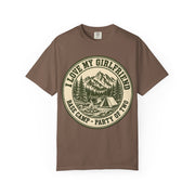 Espresso brown I Love My Girlfriend shirt with vintage camping badge print, Comfort Colors tee