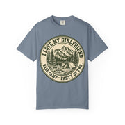 Blue Jean I Love My Girlfriend shirt with vintage camping badge print, Comfort Colors tee