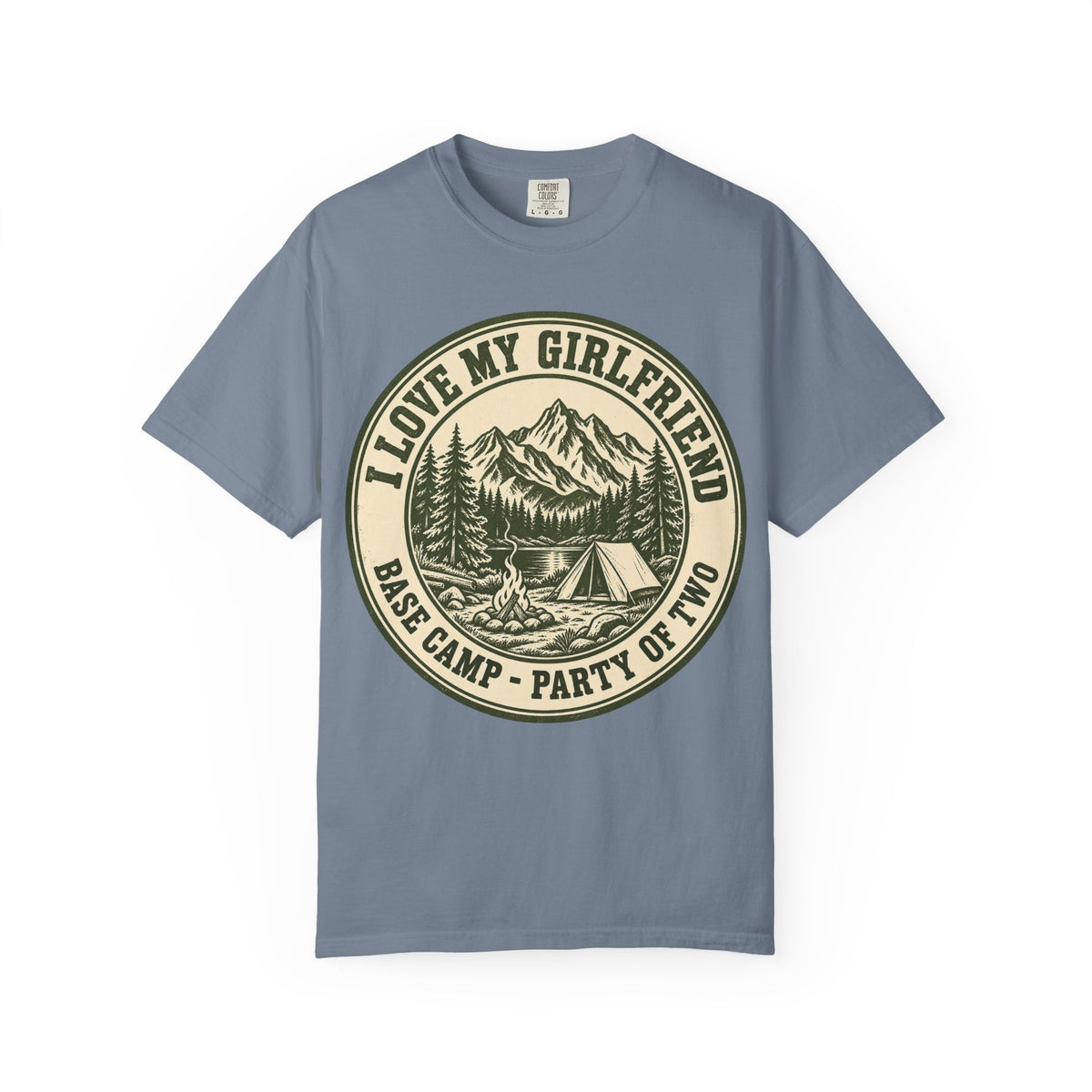 Blue Jean I Love My Girlfriend shirt with vintage camping badge print, Comfort Colors tee