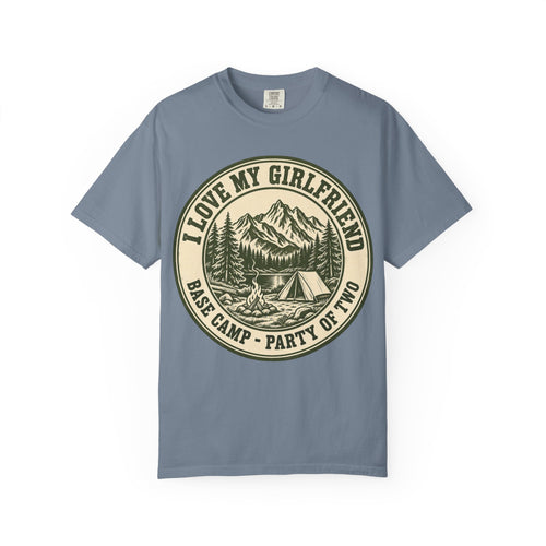 Blue Jean I Love My Girlfriend shirt with vintage camping badge print, Comfort Colors tee