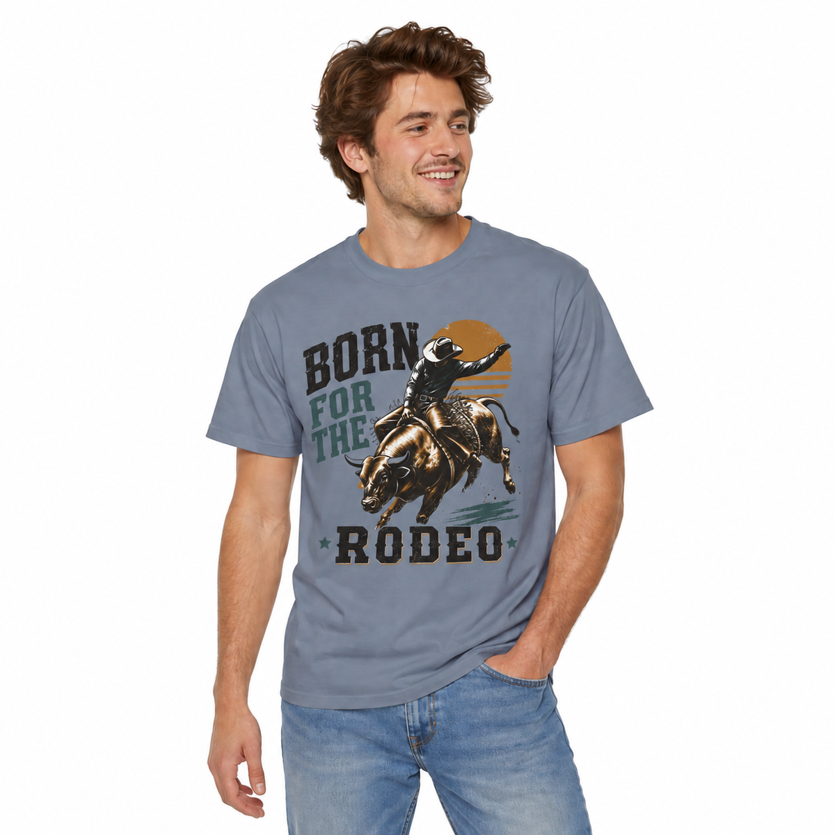Men's Born for the Rodeo Shirt styled in a lifestyle photo