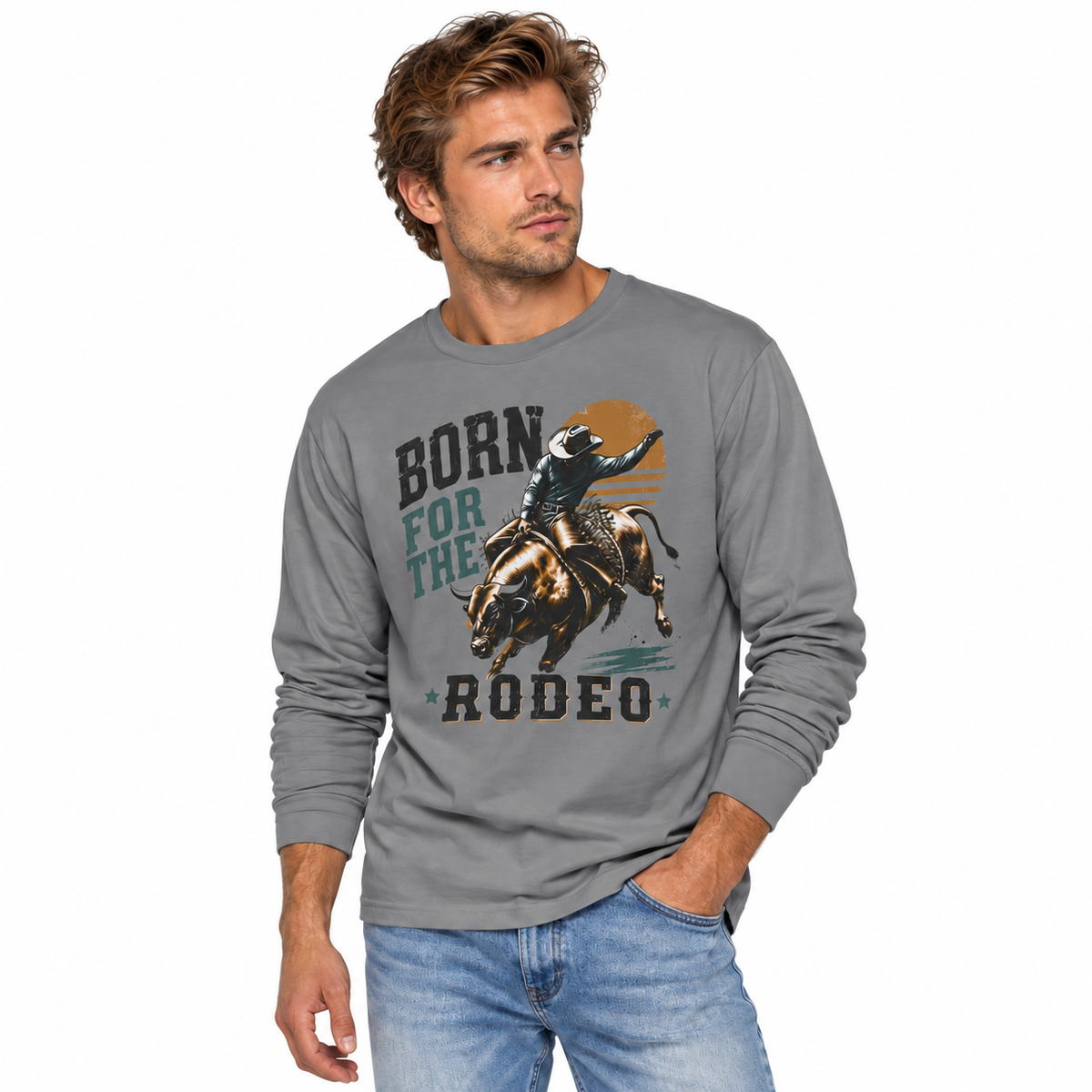 Men's Born for the Rodeo Long Sleeve Shirt styled in a lifestyle photo
