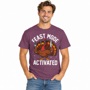 Model wearing the Feast Mode Activated Thanksgiving shirt