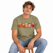 Model wearing the Thanksgiving nurse shirt with the thankful clipboard design