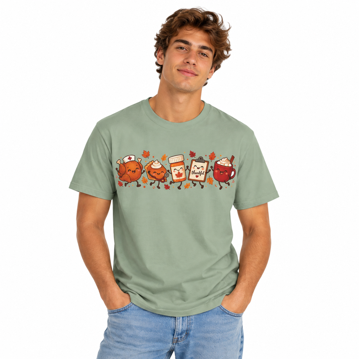 Man wearing the Thanksgiving nurse shirt