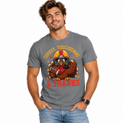 Model wearing the Thanksgiving football turkey shirt