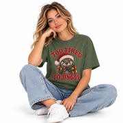 Too Tired to Jingle otter Christmas shirt for women styled with jeans