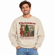 Men's Decking the Halls retro Christmas sweatshirt with a vintage family scene