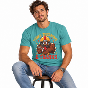 Man wearing the Turkey, Touchdowns and Thanks Thanksgiving shirt