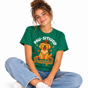 Child wearing the Paw-sitively Thankful dog Thanksgiving shirt
