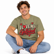 Mockup of the I heart my girlfriend shirt with retro heart lettering