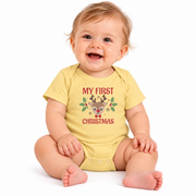 Baby wearing the My First Christmas reindeer bodysuit