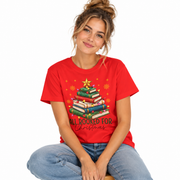 Woman wearing the Women's All Booked for Christmas shirt