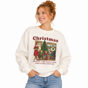 Women's Decking the Halls retro Christmas sweatshirt, styled