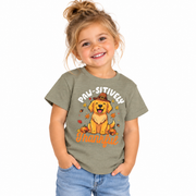Toddler wearing the Paw-sitively Thankful dog Thanksgiving shirt