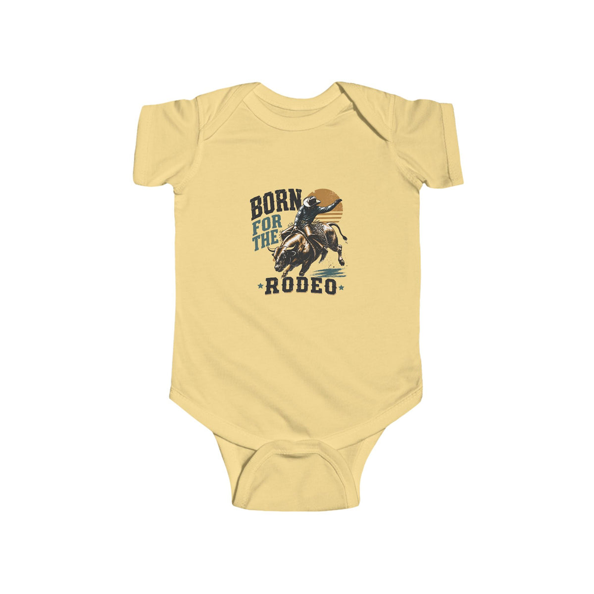 Born for the Rodeo vintage bull rider print on a Butter baby bodysuit