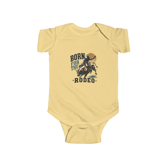 Born for the Rodeo vintage bull rider print on a Butter baby bodysuit