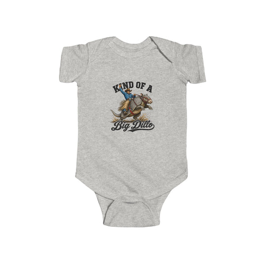 Kind of a Big Dillo vintage western armadillo print on an Ash baby bodysuit