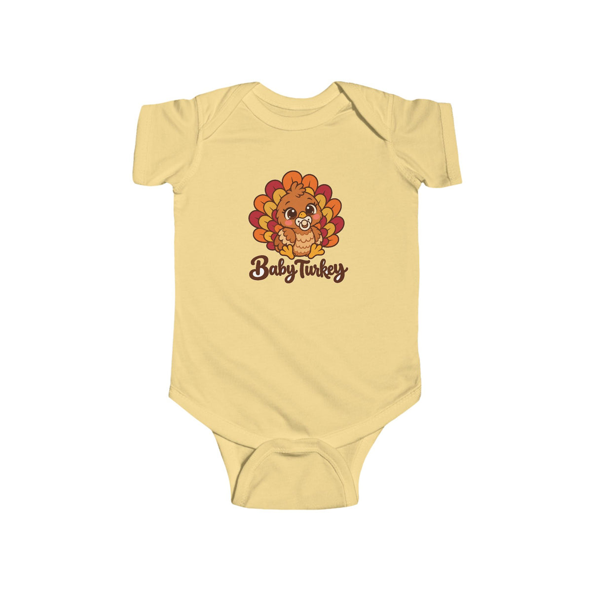 Baby Turkey matching Thanksgiving design on a baby bodysuit