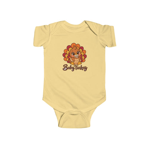 Baby Turkey matching Thanksgiving design on a baby bodysuit