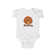 Baby Turkey matching Thanksgiving design on a baby bodysuit