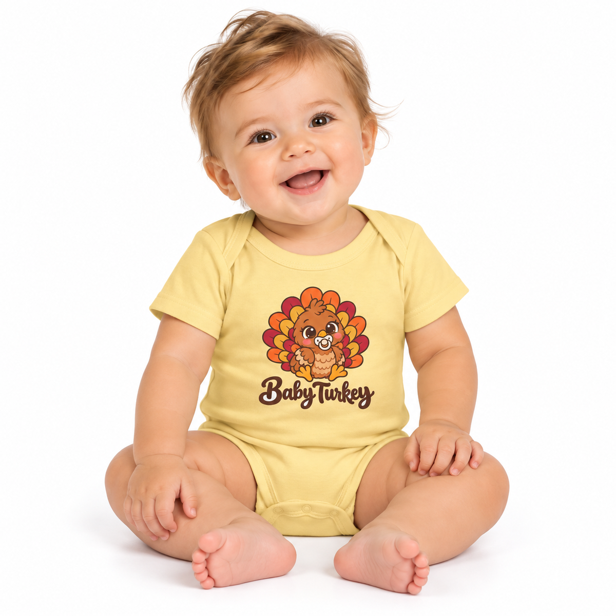 Baby wearing the Turkey matching Thanksgiving bodysuit