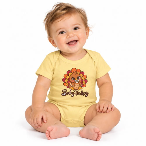 Baby wearing the Turkey matching Thanksgiving bodysuit